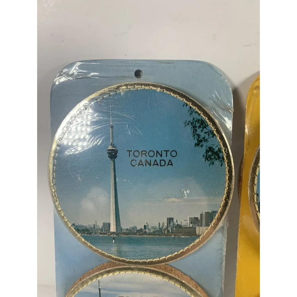 Vintage NOS Home Leather TORONTO CANADA Genuine Cork Coasters Lot Set 8 Man Cave